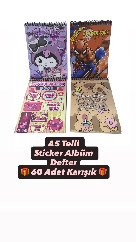 A6 TELLİ KARAKTERLİ STİCKER DEFTER / 24LÜ PAKET